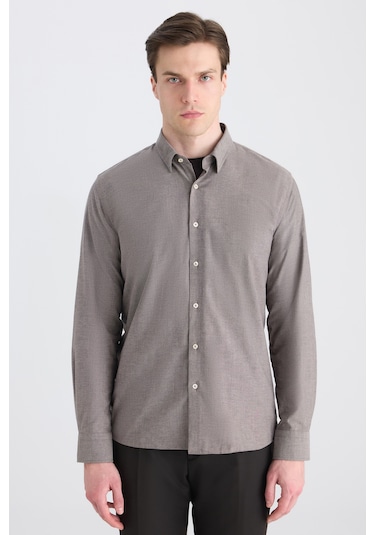 Twn Slim Fit Kahverengi Armürlü Gömlek 5ef02ee04259m Çok Renkli