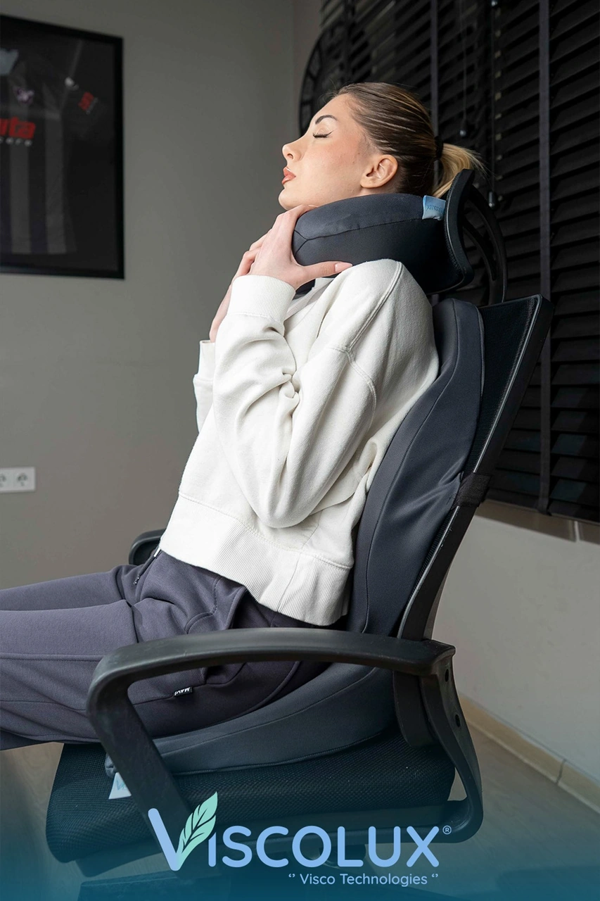 Ortopedik Visco Seyahat Yastığı - Visco Boyun Destekli Yastık 30x30x12 Füme