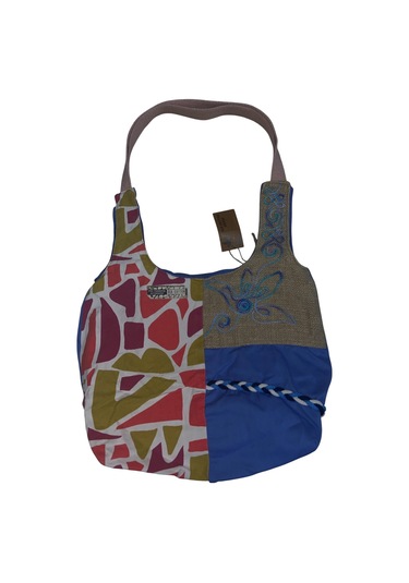 Vintage Renkli Salaş Etnik Orta Boy Plaj Günlük Kadın Kol Omuz Çantası 34 Cm X 37 Cm Lacivert