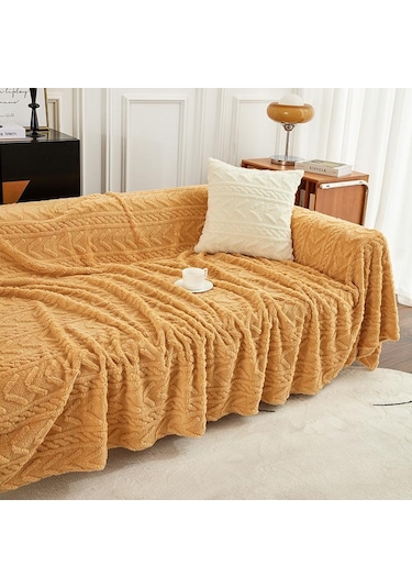 Sarı Kalın Kış Battaniye Atmak Yumuşak Sıcak Yün Battaniye Yataklar İçin Ekose Taff Kaşmir Kuzu Termal Yorgan Yatak Örtüsü 100 X 150 Sarı
