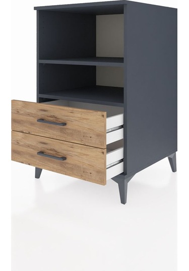 Kronos Komodin 2 Raflı 2 Çekmeceli 60x59x96 Antrasit-çam Antrasit