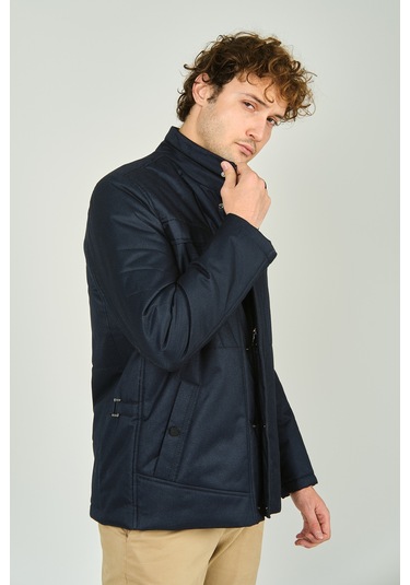 Lucas Erkek Hakim Yaka Fermuar Ve Çıtçıt Kapamalı Kaban 4784 Lacivert Lacivert