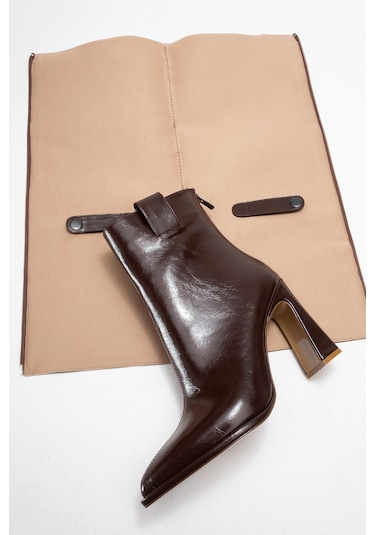 Aja Kahverengi Kadın Kalın Topuklu Çizme Olabilen Bot Kahve