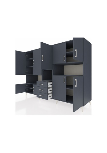 Kronos Dolap 13 Raflı 3 Çekmeceli 9 Kapaklı 220x59x163 Antrasit-a Antrasit-antrasit