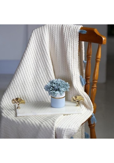 Akayev Mermer Beyaz 30X15 CM Altın Ginkgo Sunum Tabağı