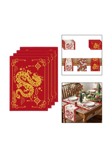 Suntek Çin Yeni Yılı Placemats 4 Adet Yer Kızıl-altın Kızıl Altın
