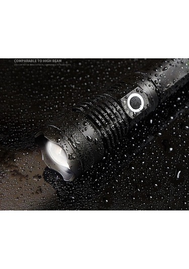 Tongxida Led Fener Xhp70 Usb Şarj Su Geçirmez Ultra Parlak Siyah Lamba Siyah