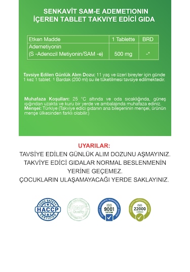 Senkavit S-adenozil Metiyonin/sam-e İçeren 60 Lı Tablet