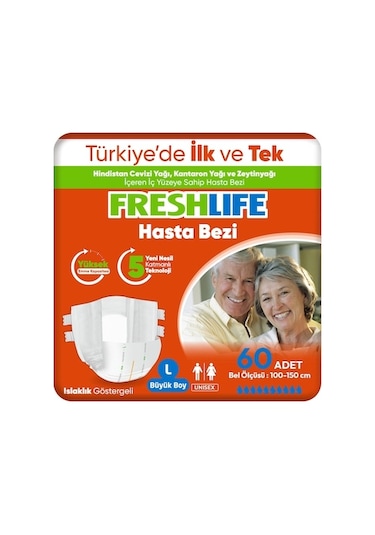 Freshlife 2'li Large Bel Bantlı Yetişkin Hasta Bezi 30x2 60 Adet L