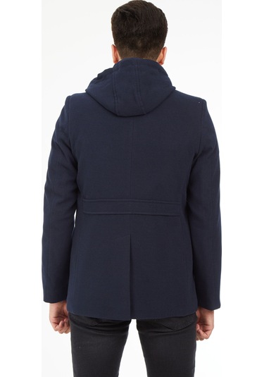 Sposo 1704 Çıkma Kapşonlu Yün Kaşe Açık Lacivert Erkek Kaban Açık Lacivert