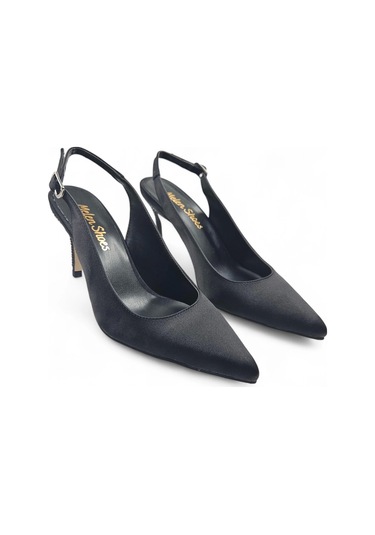 Amber Siyah Topuk Taş Detaylı Kadın Stiletto Topuklu Ayakkabı Siyah