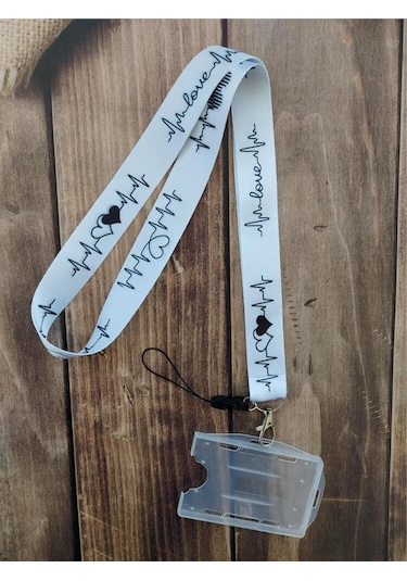 Ekg Love Beyaz Kart Askısı Yaka Kartı Boyun Askı İpi Telefon Askısı Yatay Dikey Kart Koruyucu