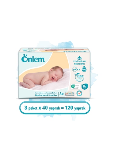 Önlem Yenidoğan Hassas Bakım Islak Havlu Mendil 40x3 120 Yaprak Islak Mendil