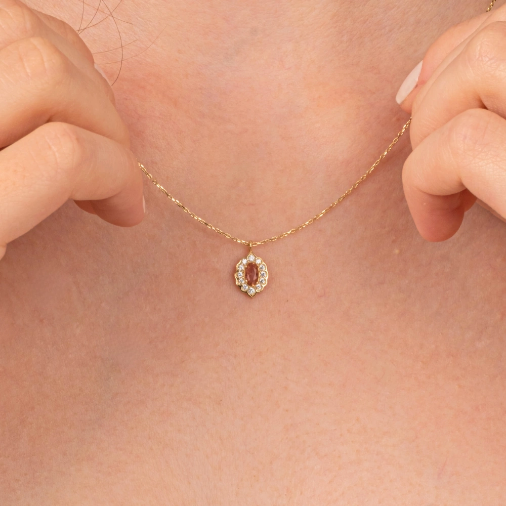 Gümüş Kolye - Zultanit Oval Taşlı 925 Ayar Gümüş Kolye Sarı