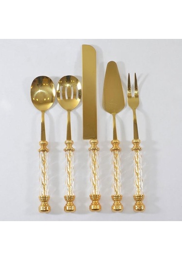 Kristal 5 Parça Servis Seti Altın Titanyum