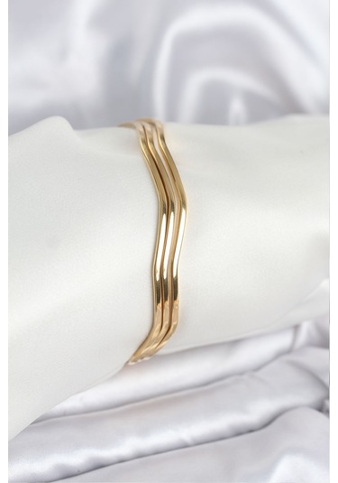 Zarif Bilekler İçin Golden Çelik 65mm Ajda Zikzak 3lü Kadın Bileklik Gri