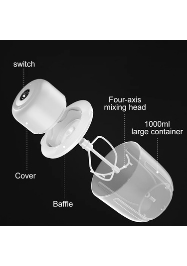 Dofolink Usb Şarjlı Dikey Elektrikli Mikser - 3 Vites Ayarı, Yemek Kalitesi Bardak, Halka Gücü Motor, Elinizden Kurtarır Beyaz
