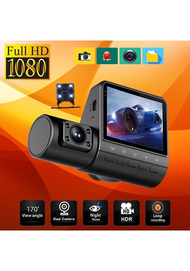 Lemestar Üç Kameralı Araba İç/dis/arka Kaydedici - 10800p Full Hd, 170 Geniş Açı, İki Ekranlı, Enternet Gece Görüşü - Sürücü Güvenliği İçin