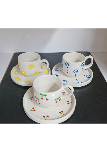 Konak Züccaciye Kahve Fincan Takımı 2 Li Kabartmalı Çok Renkli