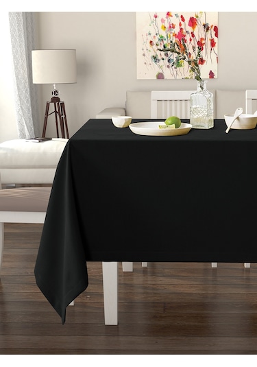 Siyah Renk Masa Örtüsü Kadife Dokulu Leke Tutmaz Siyah