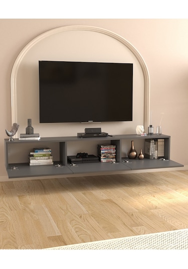 Bofigo Tv Ünitesi Tv Sehpası Düşer Kapaklı Tv Ünitesi Televizyon Sehpası 180 Cm Marvel Antrasit Antrasit