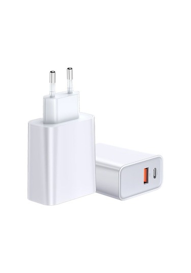 Hombey Baseus Hızlı Şarj Cihazı, Type-c + Usb, 30w Pps, Çoklu Hızlı Şarj Desteği, Evrensel Voltaj 100-240v , Beyaz, Avrupa Standartı