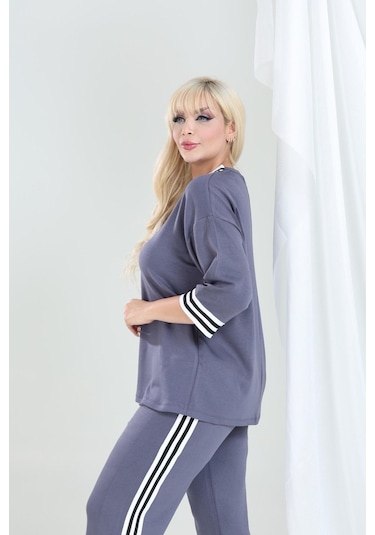 Şeritli Takım Oysho Modal Kumaş Şeritli Yumuşak Dokulu M-6xl Gri