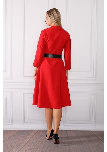 E.T.'S Element'S Kadın Kruvaze Yaka Elbise Kırmızı