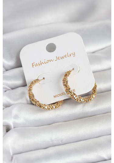 Gold Renk Pirinç Tırtık Model Kadın Küpe Çok Renkli