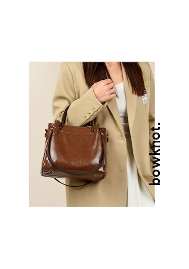 Jian Fan Elçantasıüstü Düzey Doku Tek Omuzlu Çaprazçanta Kahverengi