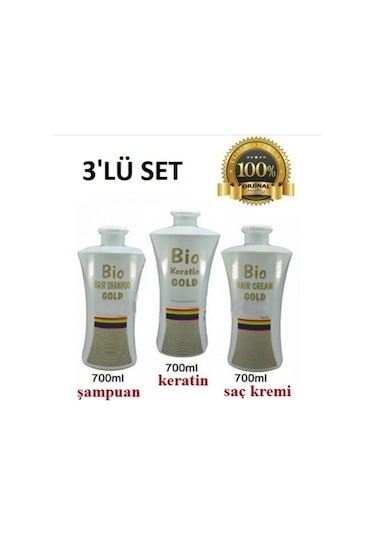 Bio Keratin Gold 5 Ay Kalıcı Brezilya Fönü 3'lü Set 700 ML