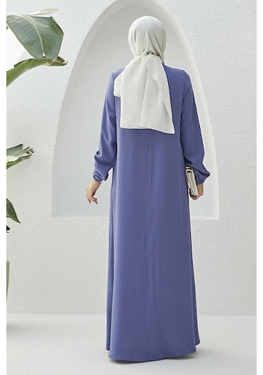 Neways 6482- Ön Tek Pileli Krep Elbise Eflatun