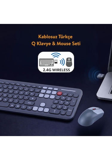 Soft Touch Kablosuz Klavye Mouse Set Gri + Beyaz Renk Smk-687 Diğer
