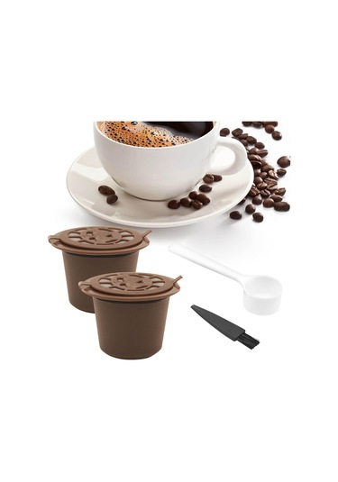 Suntek Cafe Bar Style A Brown Için Kaşık Kahve Gereçleri Ile Yeniden Kullanılabilir Kahve Kapsülleri