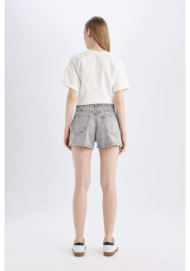 Defacto Mom Fit Yüksek Bel Jean Şort C0689ax24hsnm55 Gri