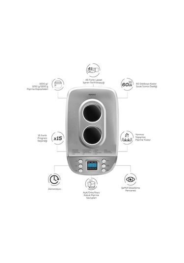 Karaca Bake XL Ekmek Reçel Yoğurt Yapma Makinesi 1500 G + 45 Tarifli Kitapçık