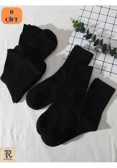 Trampler 6'Lı Düz Tenis Kolej Çorap Unisex Çorap Siyah