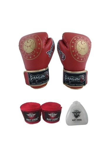 Martina Federasyon Onaylı Muay Thai Müsabaka Eldiveni, Bat 2000 Bandaj Ve Dişlik 3'lü Set Kırmızı