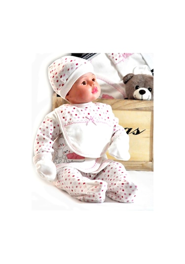 Bombinoo Tavşanlı 5 Parça Bebe Pembe Koton Zıbın Seti Pembe