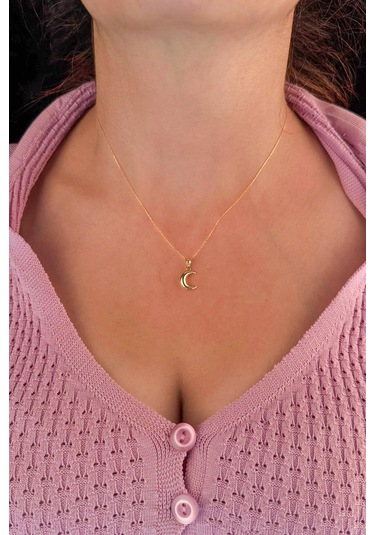 Fiyonk Kuyumculuk 14 Ayar Altın Hayalet Zincir Hilal Ay Uçlu Kolye 001