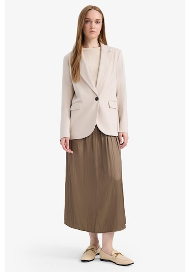 DeFacto A Kesim Saten Maxi Etek D2139AX25SPKH71 Haki