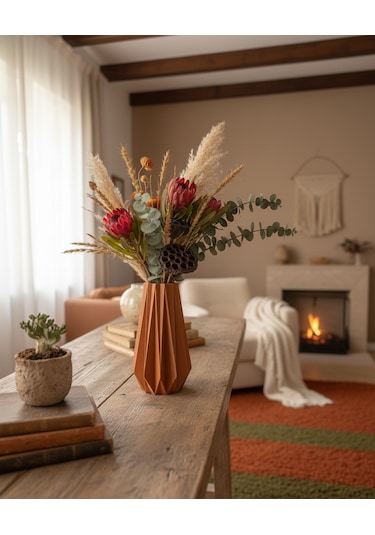 Elana Design Tria Vazo - Modern Tasarımlı Şık Çiçek Vazosu Kiremit
