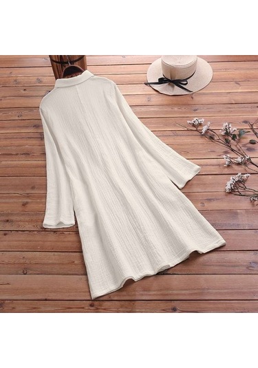 Barbora Günlük Rahat Baharlık Salaş Gömlek Yaka Elbise Bt405krem11 001