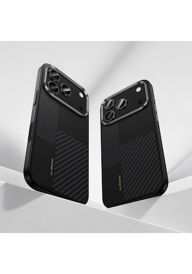 Iphone Uyumlu 17 Pro Max Kılıf M-safe Şarjlı Karbon Fiber Benks Montage Hybrid Armorpro Kevlar Kapak Siyah