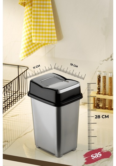 Gri Pratik Kapaklı Banyo & Mutfak Çöp Kovası – Koku Engelleyici, Hijyenik, 5 Litre Girdap