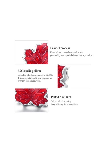 Bamoer Hakiki 925 Ayar Gümüş Akçaağaç Yaprakları Emaye Süreci  Oksitlenmiş Gümüş Charm Marka Dıy Takı İçin