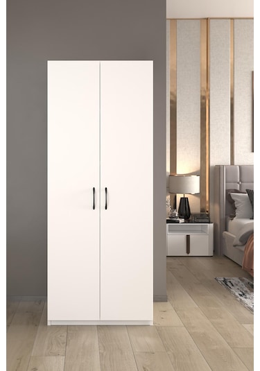Oskar 2 Kapaklı Elbise Dolabı-2 Kapılı Gardırop Beyaz