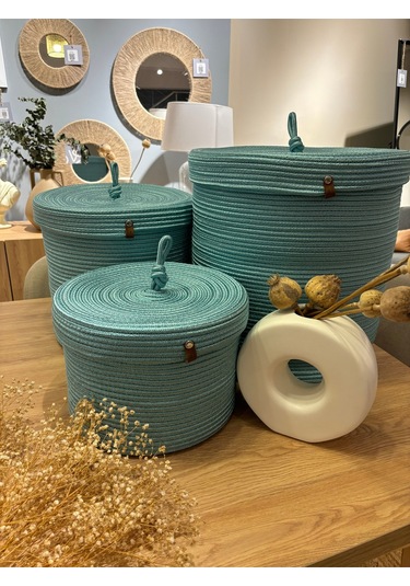 Victor Çok Amaçlı Düzenleyici Kapaklı 3'lü Sepet,kapaklı Kirli Çamaşır Sepeti, Kapaklı Organizer Mavi