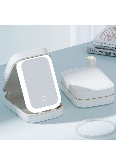 Reedark Taşınabilir Led Aydınlatmalı Güzellik Dolabı - Dokunmatik 3 Renk Ayarı, Toz Koruma Bölmeli, 1200mah Batarya, Beyaz Beyaz