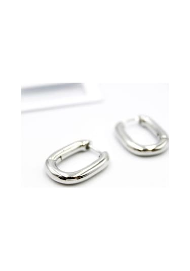 Oval Halka Küpe - Gümüş Çok Renkli 34067433